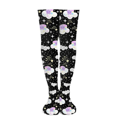 Shooting Star Clouds Over Knee Stocking Socks (Black)
