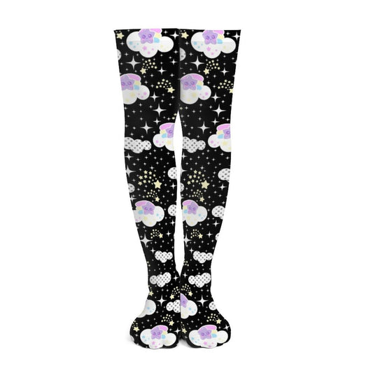 Shooting Star Clouds Over Knee Stocking Socks (Black)