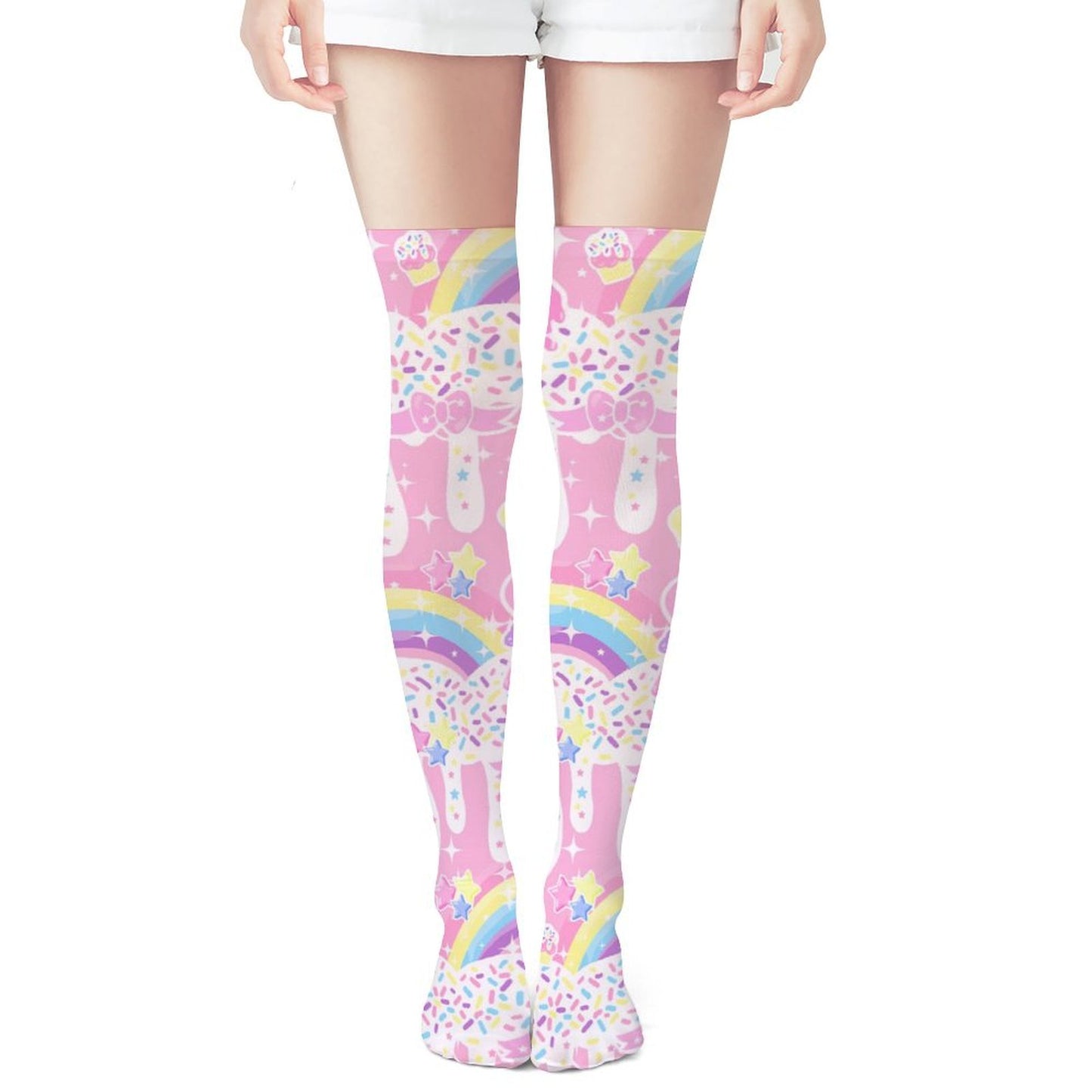 Rainbow Sweets Over Knee Stocking Socks (Pink)
