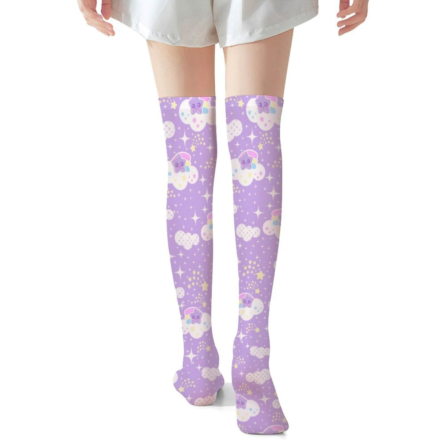 Shooting Star Clouds Over Knee Stocking Socks (Purple)