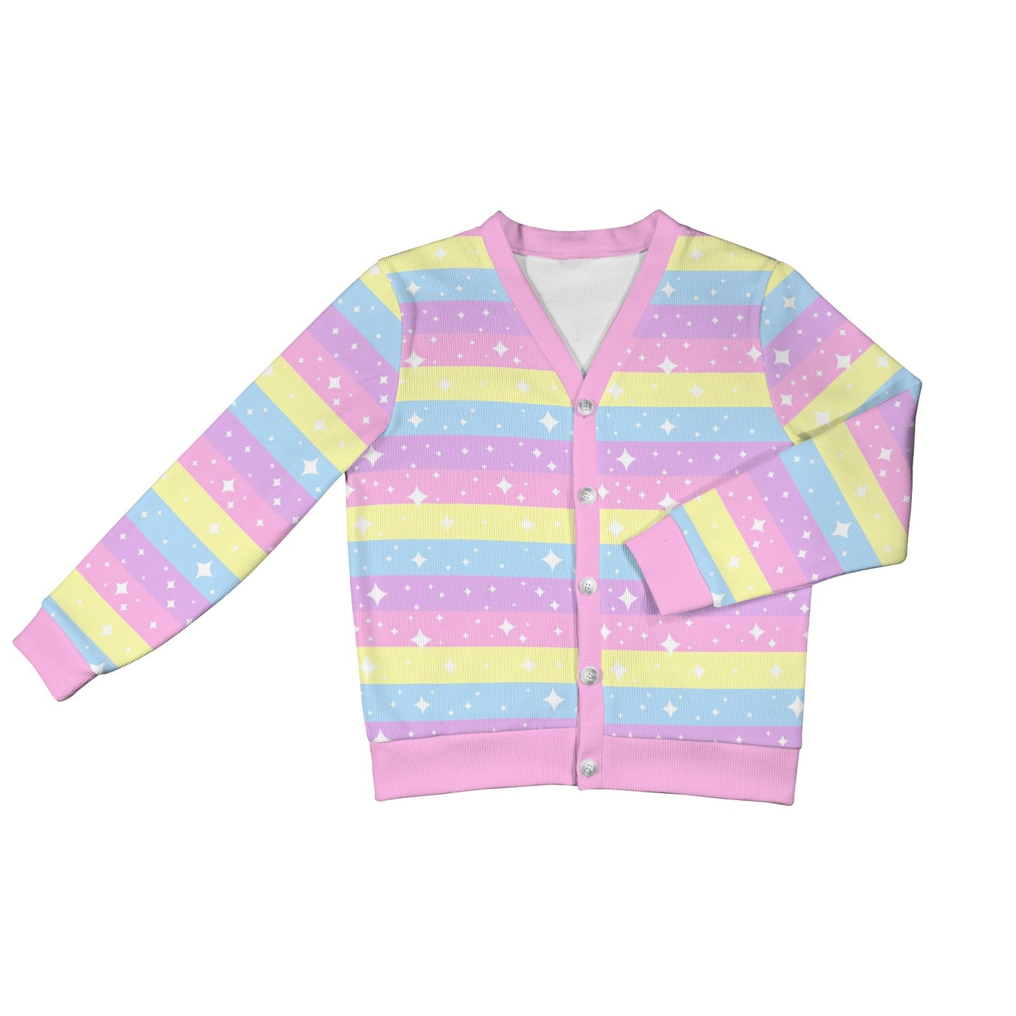 Rainbow Ribbon Women's Ribbed Button Up Cardigan