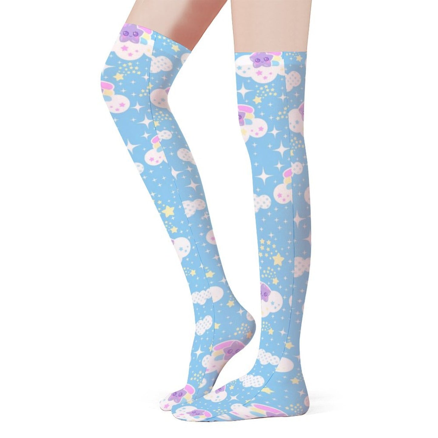 Shooting Star Clouds Over Knee Stocking Socks (Blue)