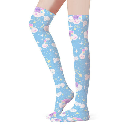 Shooting Star Clouds Over Knee Stocking Socks (Blue)
