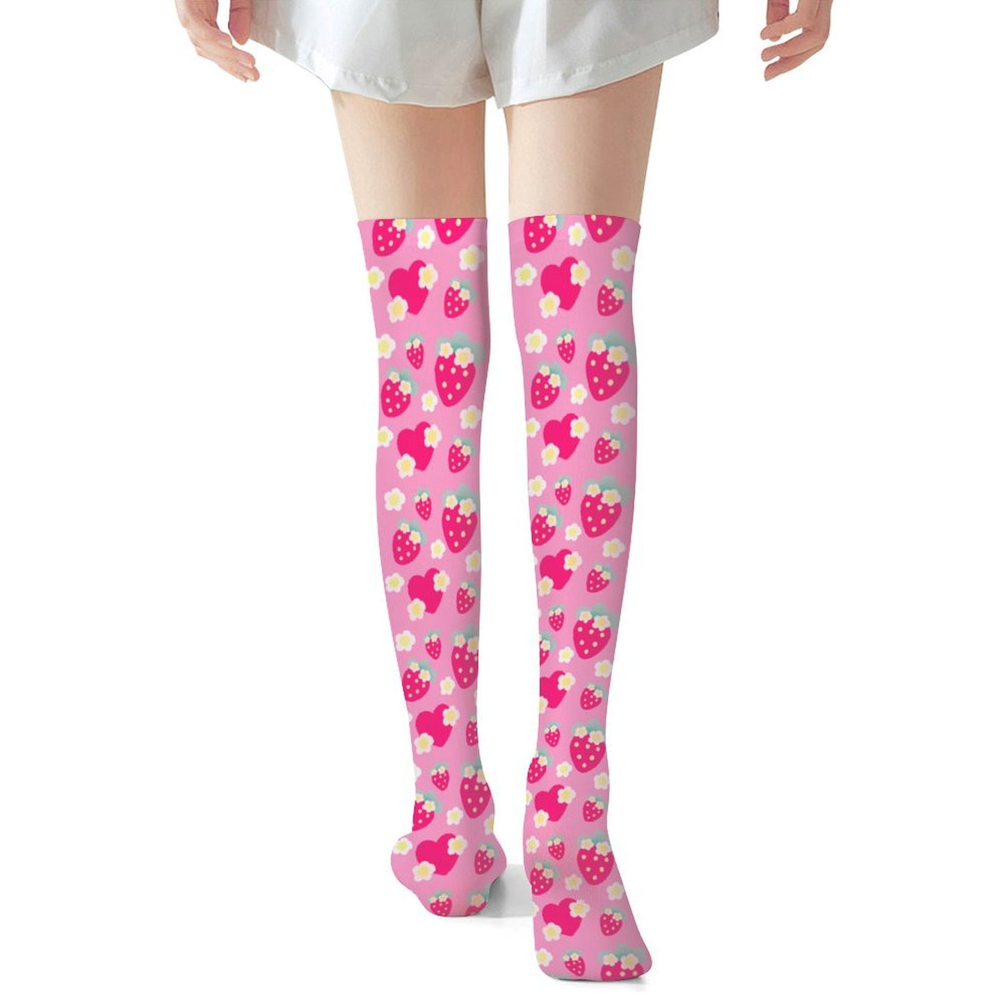 Strawberry Cutie Over Knee Stocking Socks (Soda Pop Fruity Berry Pink)