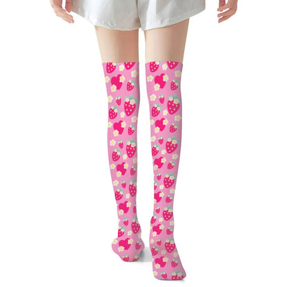 Strawberry Cutie Over Knee Stocking Socks (Soda Pop Fruity Berry Pink)