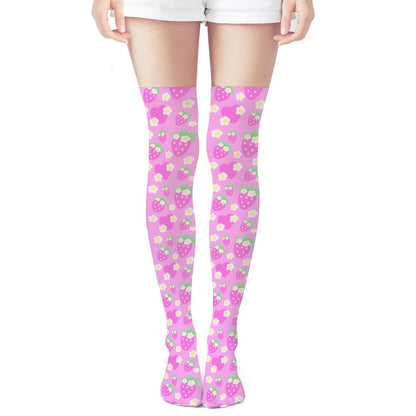 Strawberry Cutie Over Knee Stocking Socks (Fruity Berry Pink)