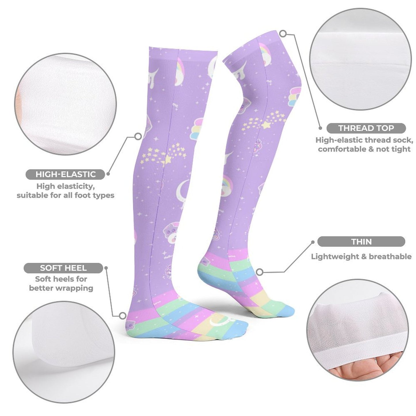 Rainbow Stardust Unicorn Over Knee Stocking Socks
