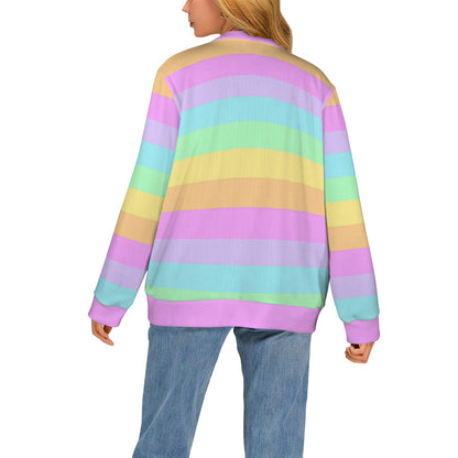 Fruity Rainbow Ribbed Button Up Cardigan (Color Block)