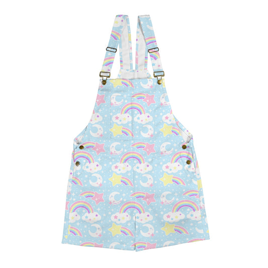 Dreamy Rainbow Blue Unisex Shorts Overalls With Adjustable Straps And Pockets