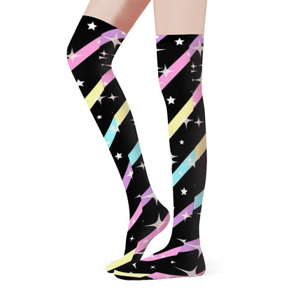 Sparkle Stars Over Knee Stocking Socks (Black)