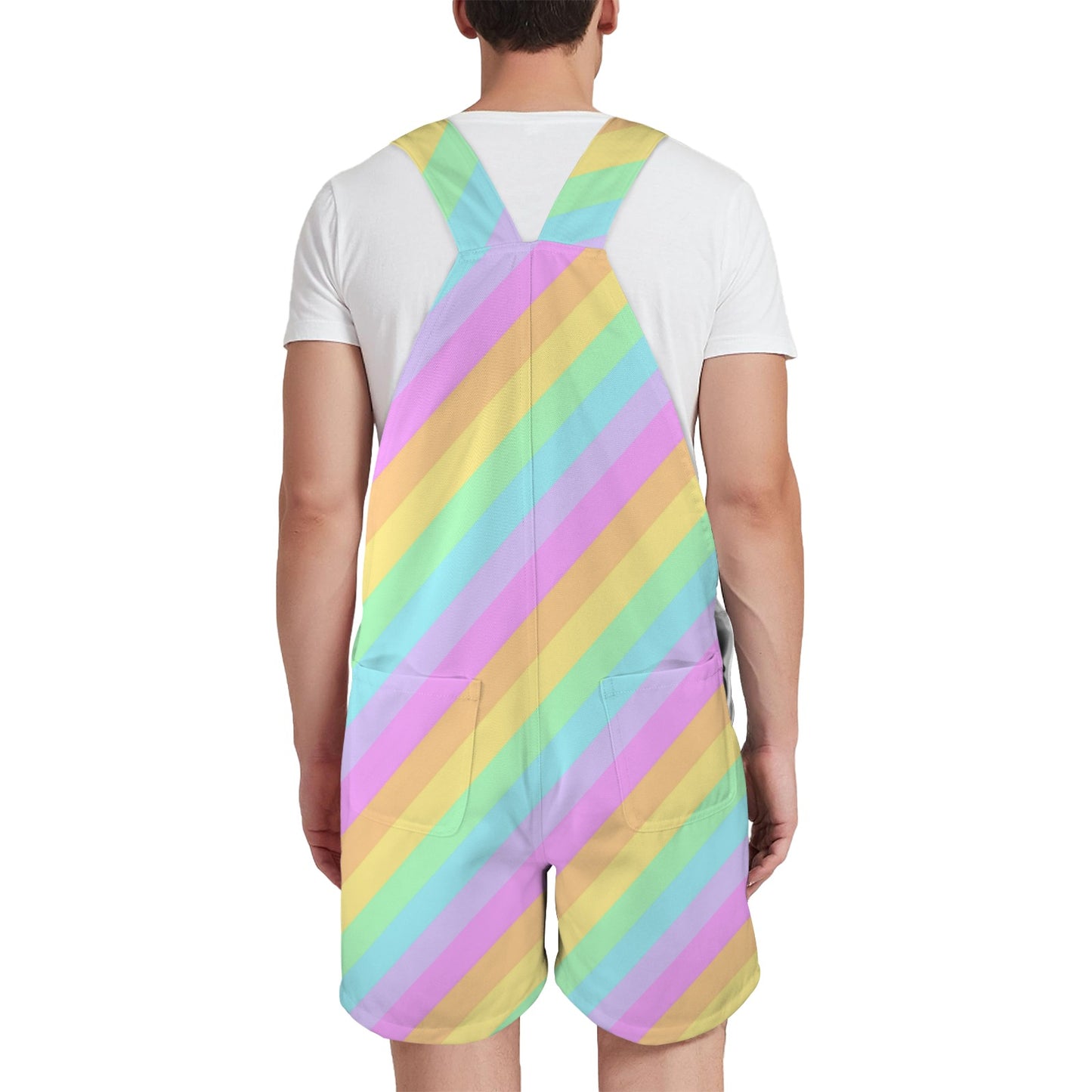 Fruity Rainbow Unisex Shorts Overalls With Adjustable Straps And Pockets (Color Block)