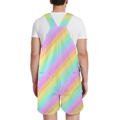 Fruity Rainbow Unisex Shorts Overalls With Adjustable Straps And Pockets (Color Block)