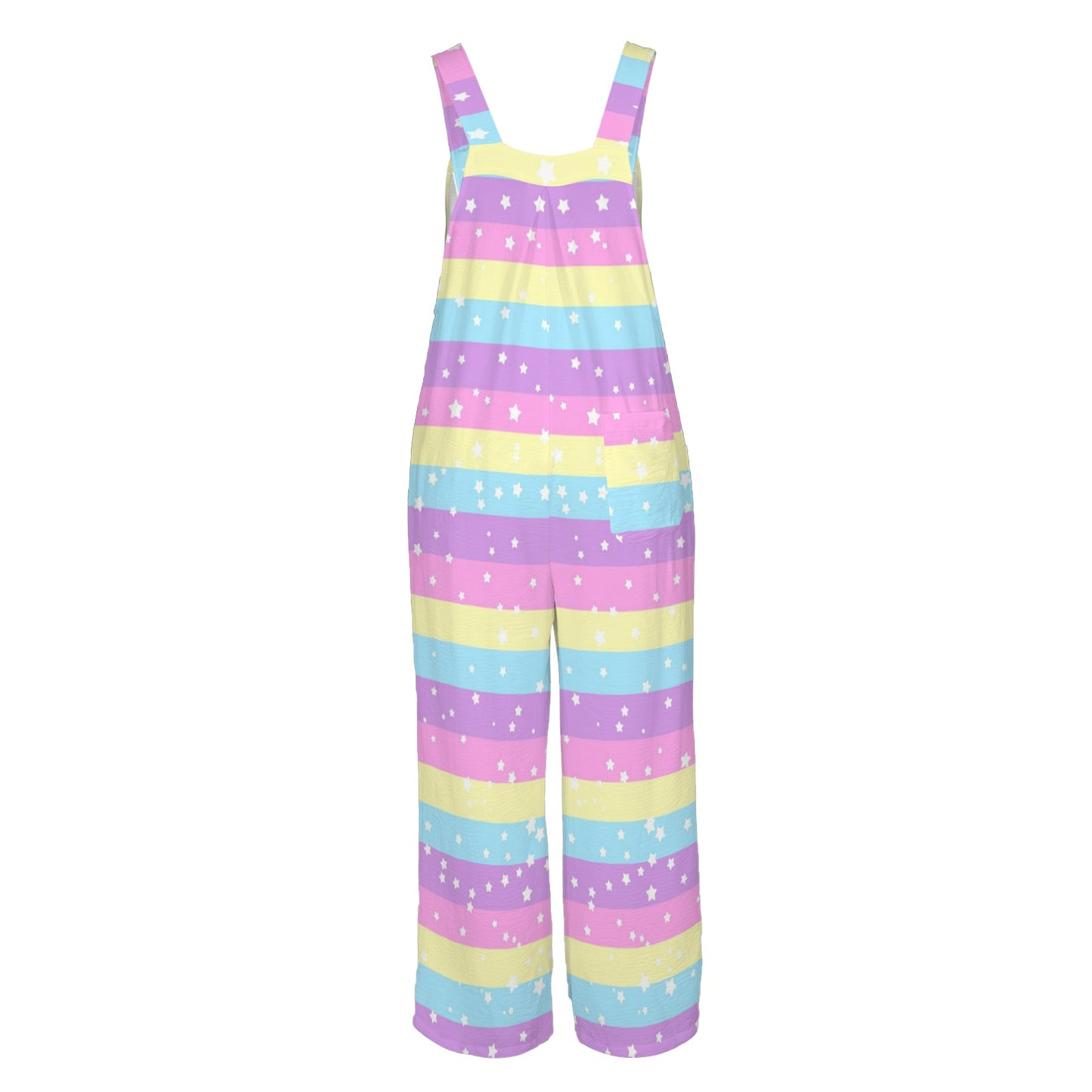 Starry Party Rainbow Adjustable Strap Wide Leg Jumpsuit Overalls With Pockets