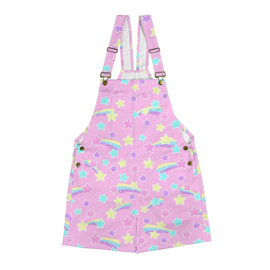 Starry Party Pink Unisex Shorts Overalls With Adjustable Straps And Pockets