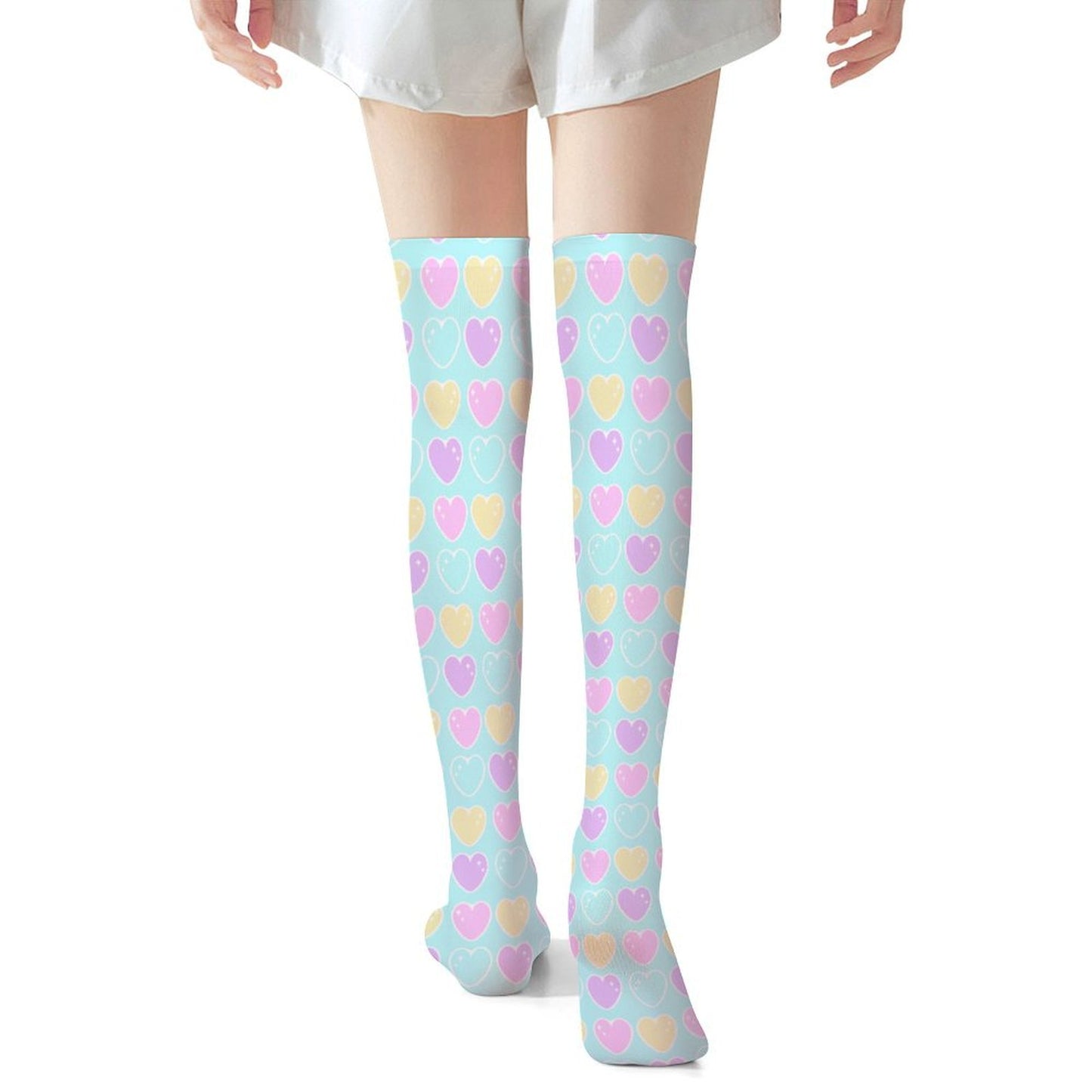 Sweet Love Hearts Over Knee Stocking Socks (Blue)