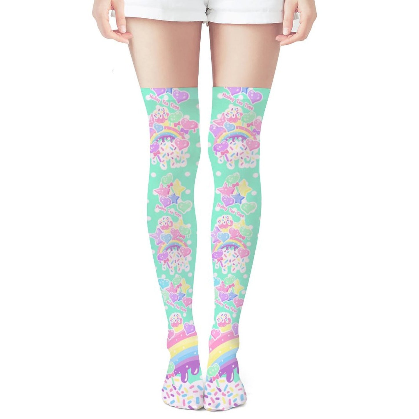 Rainbow Sweets Over Knee Stocking Socks (Mint)