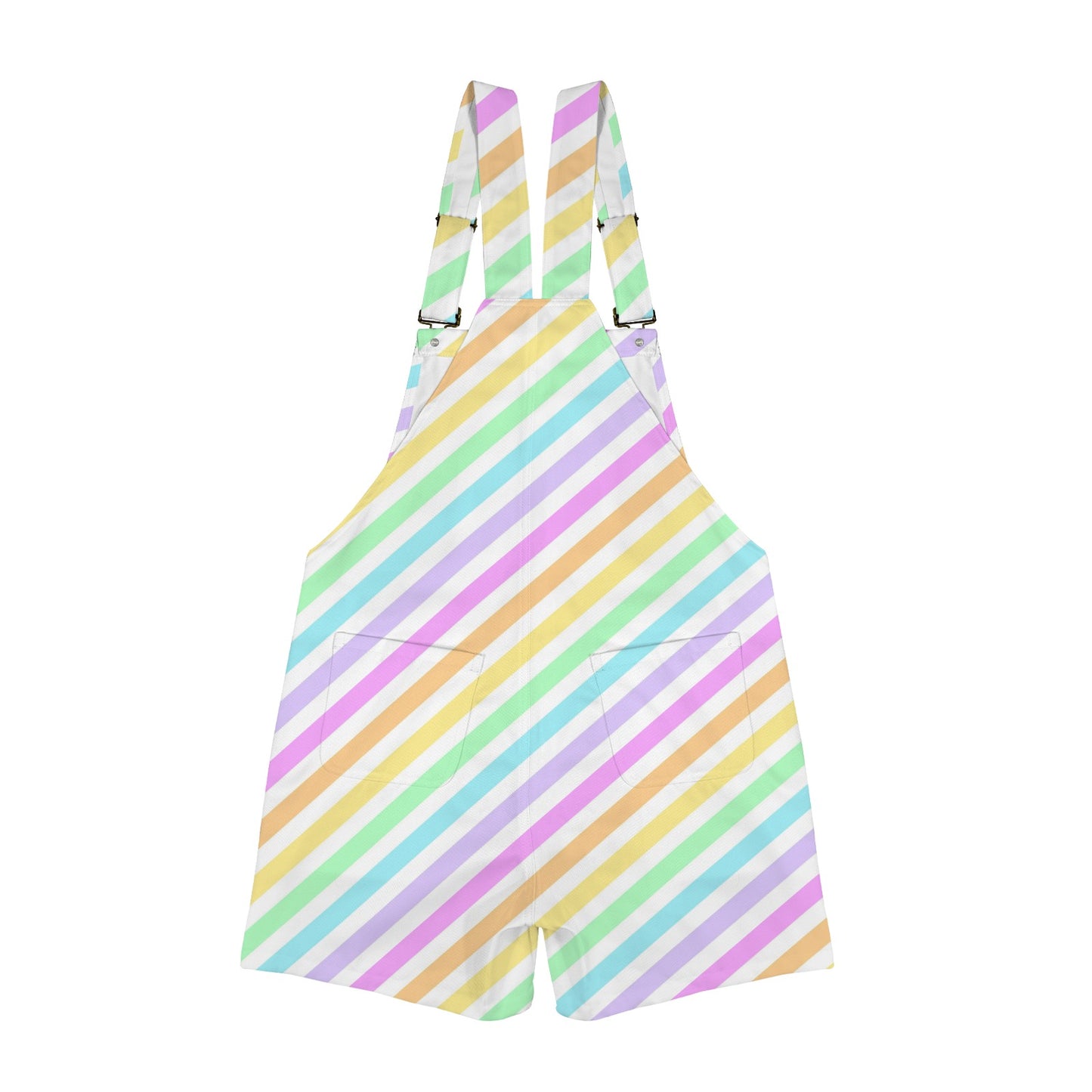 Fruity Rainbow Unisex Shorts Overalls With Adjustable Straps And Pockets (Stripes)