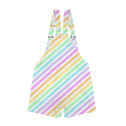 Fruity Rainbow Unisex Shorts Overalls With Adjustable Straps And Pockets (Stripes)
