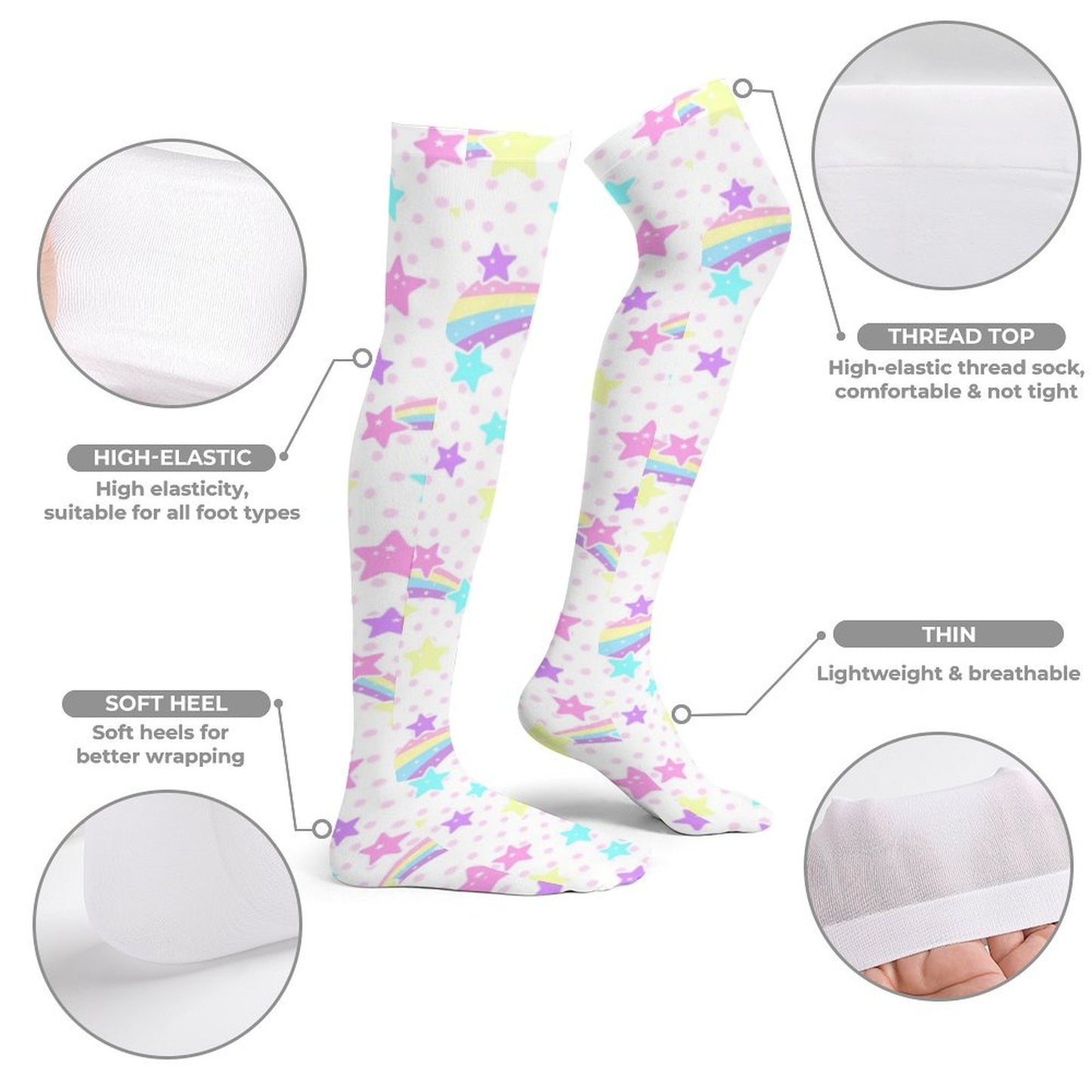 Starry Party Over Knee Stocking Socks (White)