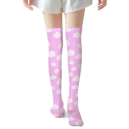Dreamy Clouds Over Knee Stocking Socks (Taffy Pink)