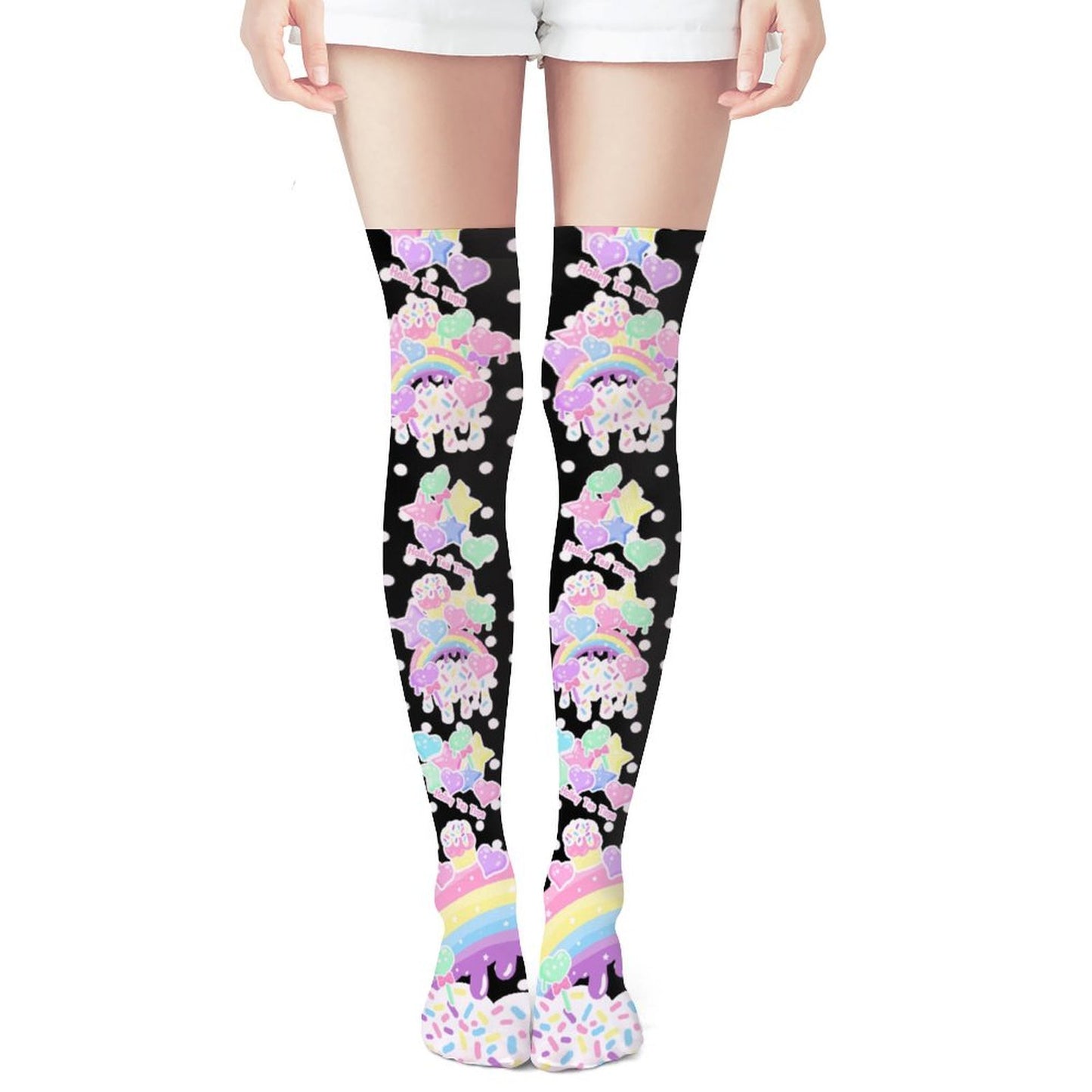 Rainbow Sweets Over Knee Stocking Socks (Black)