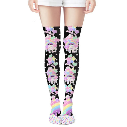 Rainbow Sweets Over Knee Stocking Socks (Black)