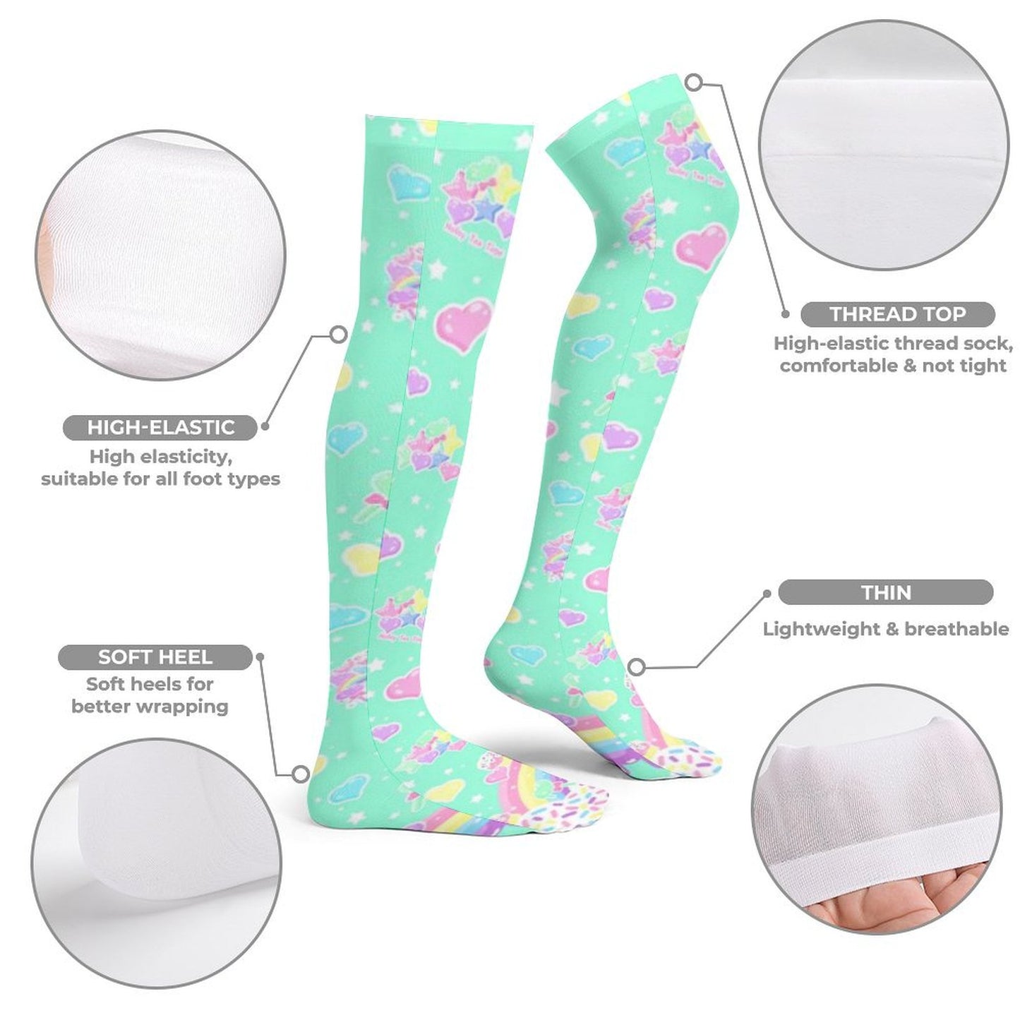 Rainbow Sweets Over Knee Stocking Socks (Mint)