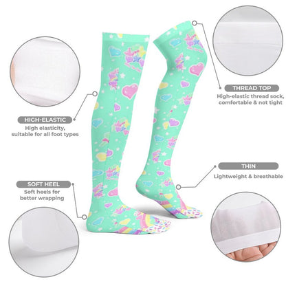 Rainbow Sweets Over Knee Stocking Socks (Mint)