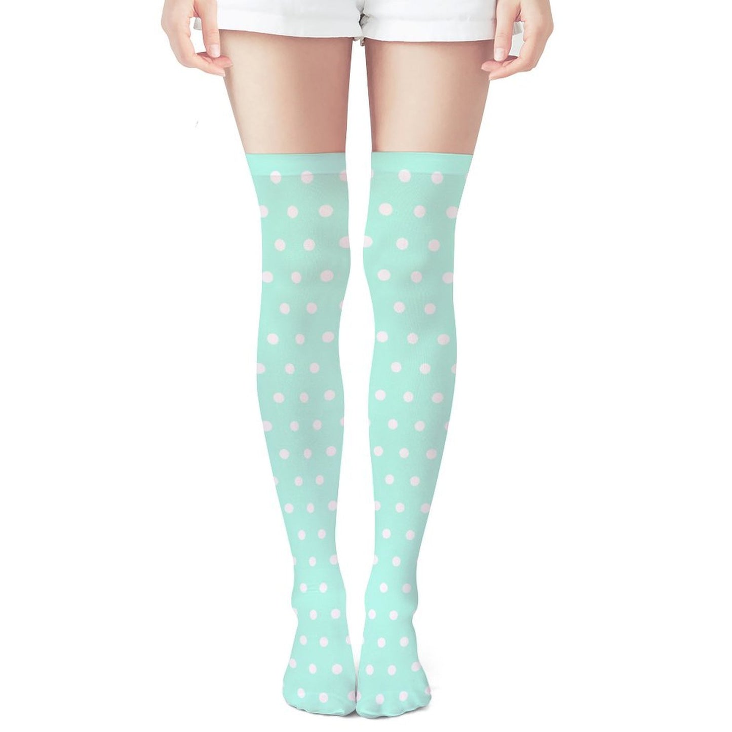 Cute Polka Dots Over Knee Stocking Socks (Mint)