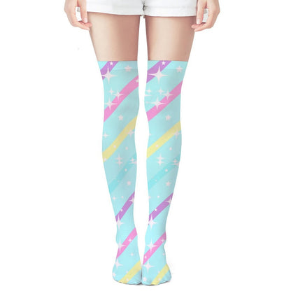 Sparkle Stars Over Knee Stocking Socks (Blue)