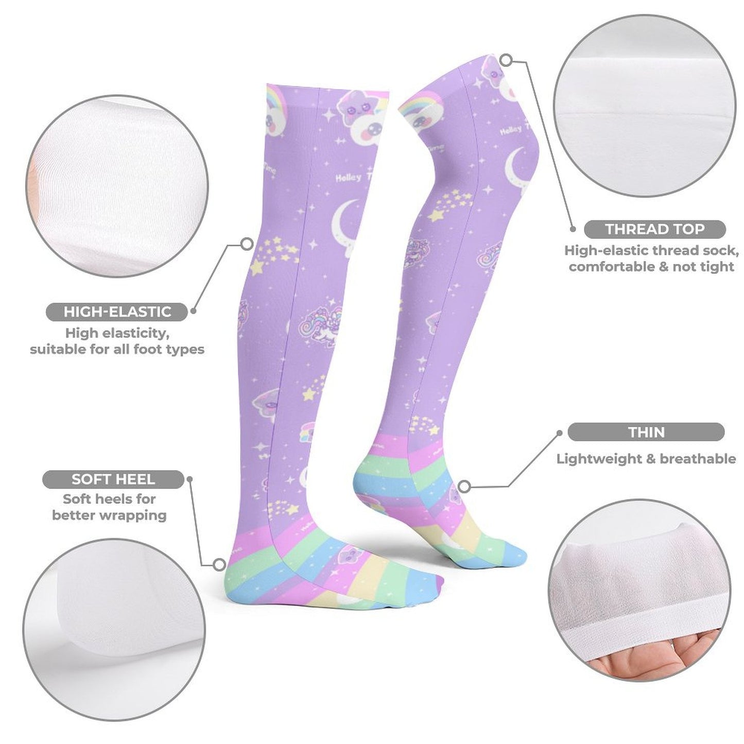 Rainbow Stardust Unicorn Over Knee Stocking Socks