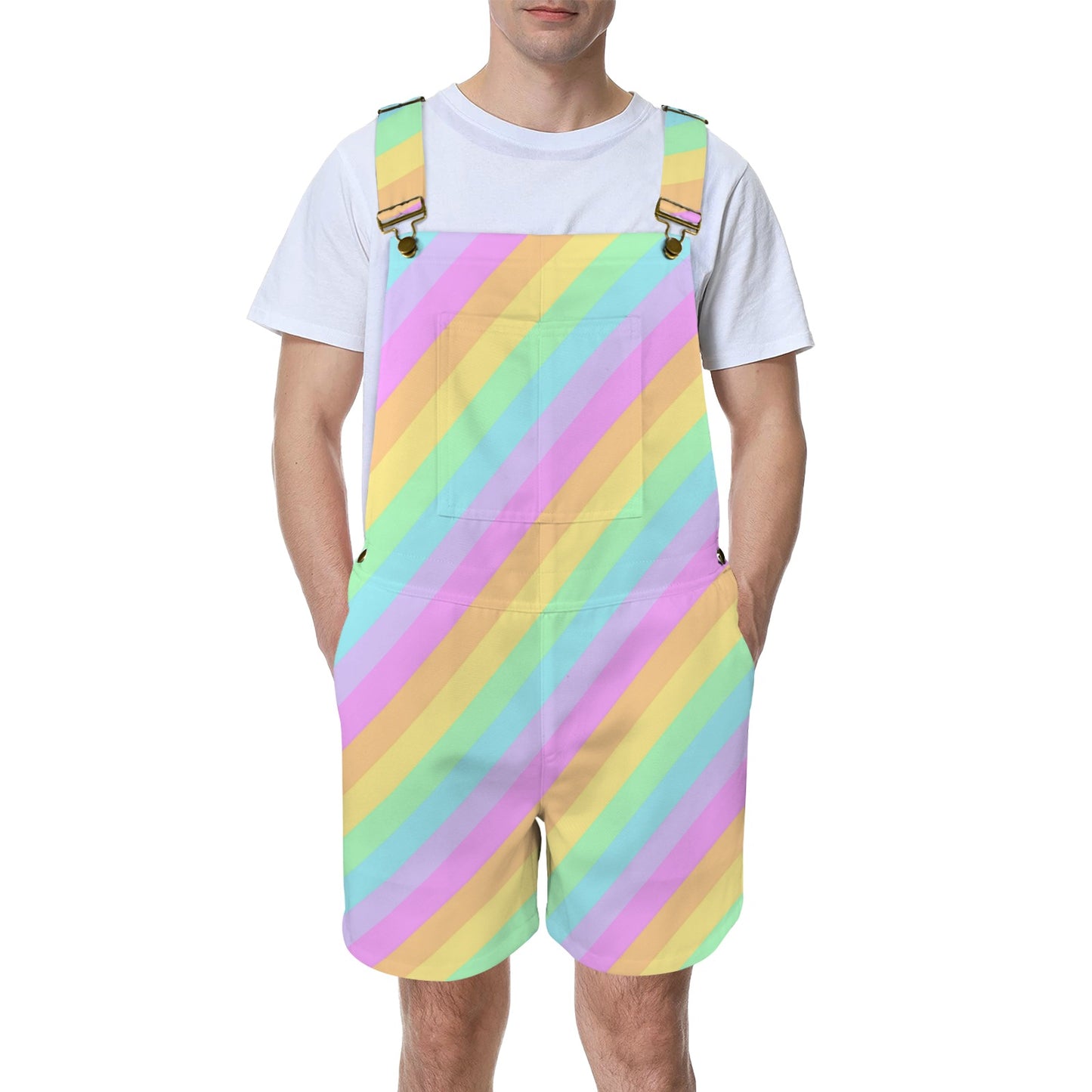 Fruity Rainbow Unisex Shorts Overalls With Adjustable Straps And Pockets (Color Block)