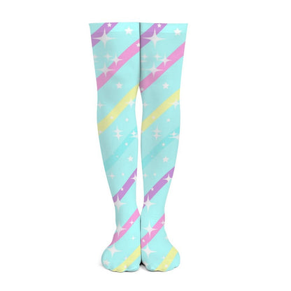 Sparkle Stars Over Knee Stocking Socks (Blue)