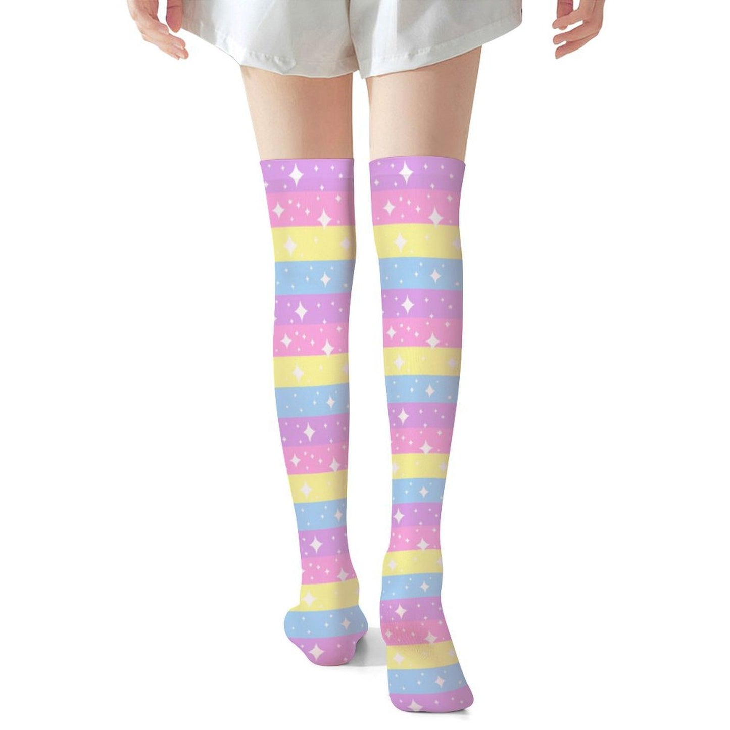 Rainbow Ribbon Over Knee Stocking Socks