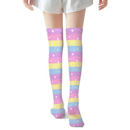 Rainbow Ribbon Over Knee Stocking Socks