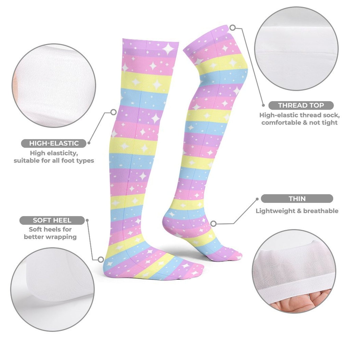 Rainbow Ribbon Over Knee Stocking Socks