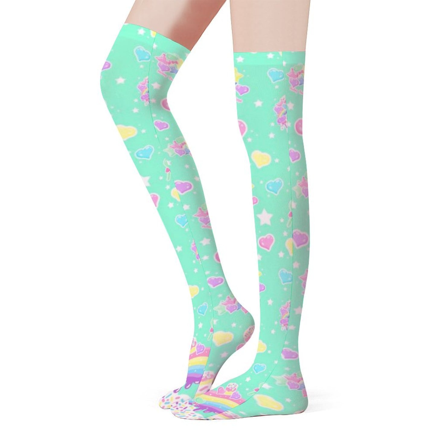 Rainbow Sweets Over Knee Stocking Socks (Mint)