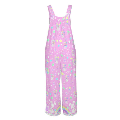 Rainbow Sweets Adjustable Strap Wide Leg Jumpsuit Overalls With Pockets (Pink)