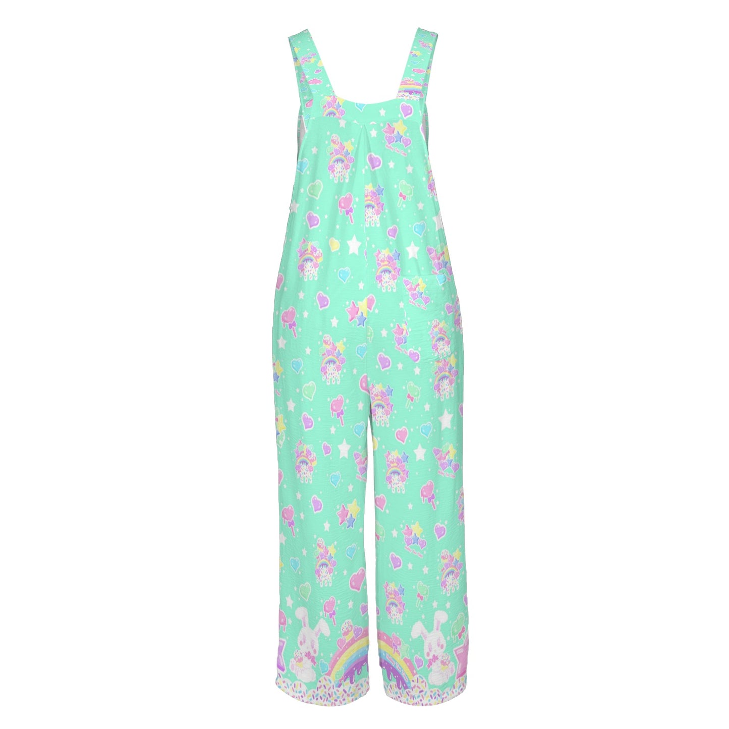 Rainbow Sweets Adjustable Strap Wide Leg Jumpsuit Overalls With Pockets (Mint)