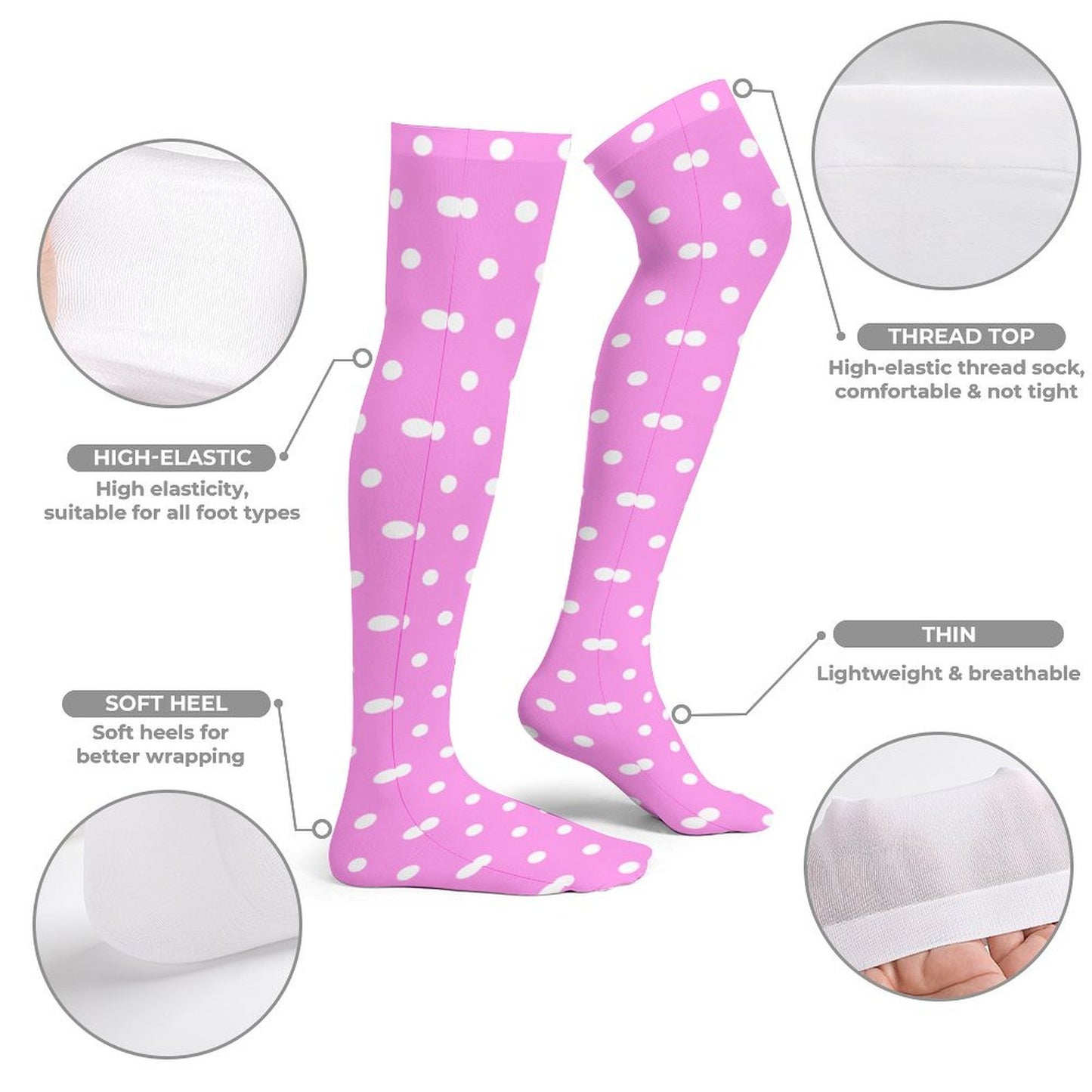 Cute Polka Dots Over Knee Stocking Socks (Hot Pink)