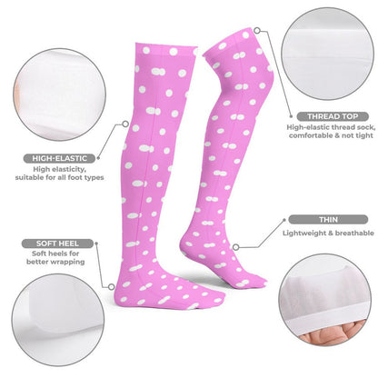 Cute Polka Dots Over Knee Stocking Socks (Hot Pink)