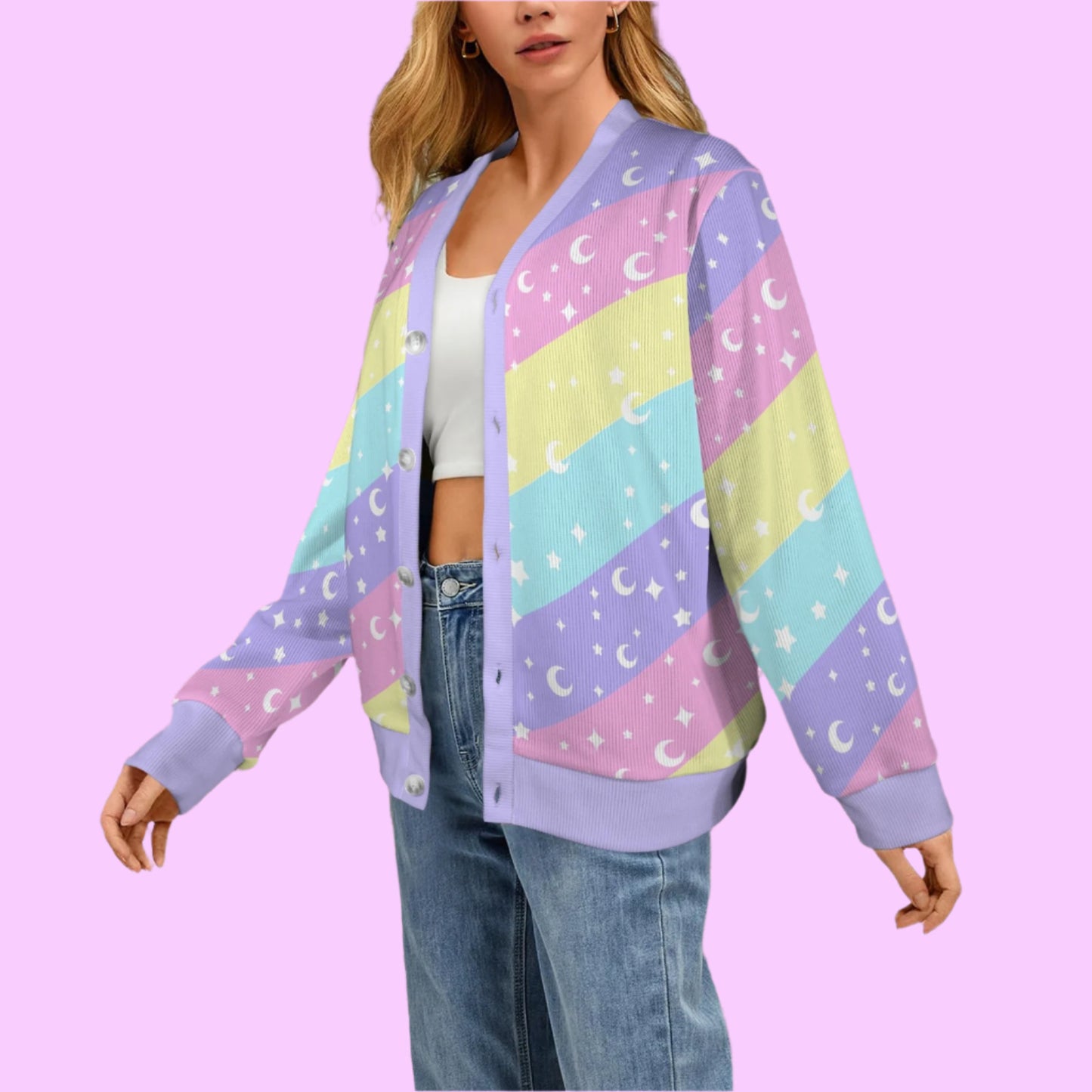 Cosmic Rainbow Women's Ribbed Button Up Cardigan