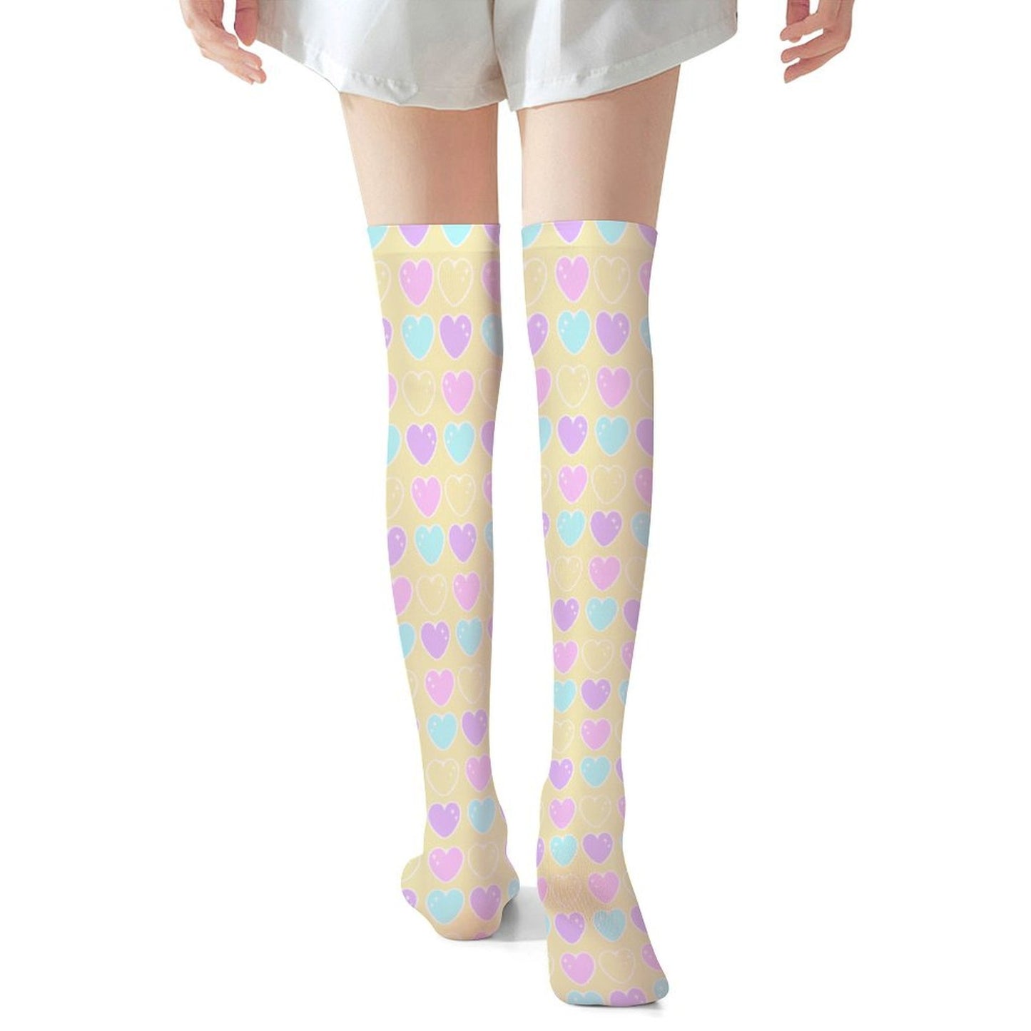 Sweet Love Hearts Over Knee Stocking Socks (Yellow)