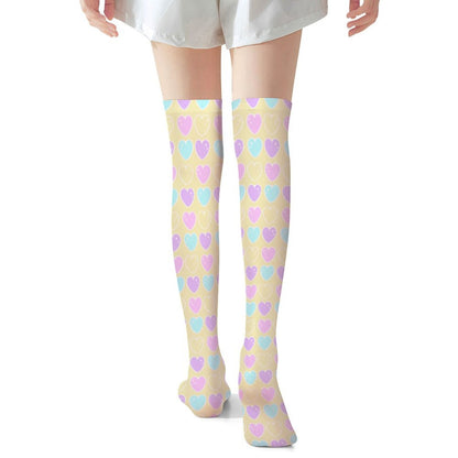 Sweet Love Hearts Over Knee Stocking Socks (Yellow)