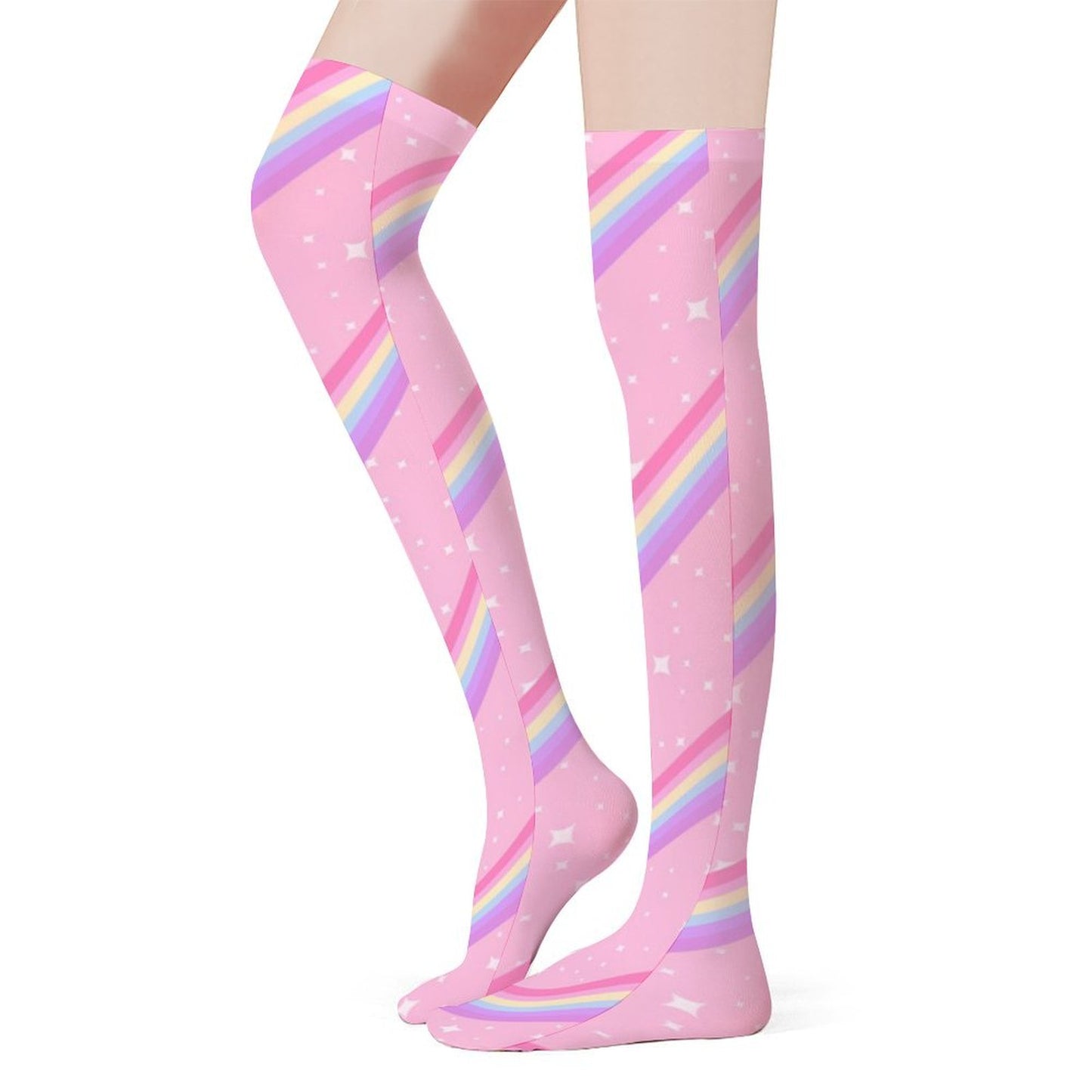 Kawaii Sparkle Cake Rainbow Beam Over Knee Stocking Socks