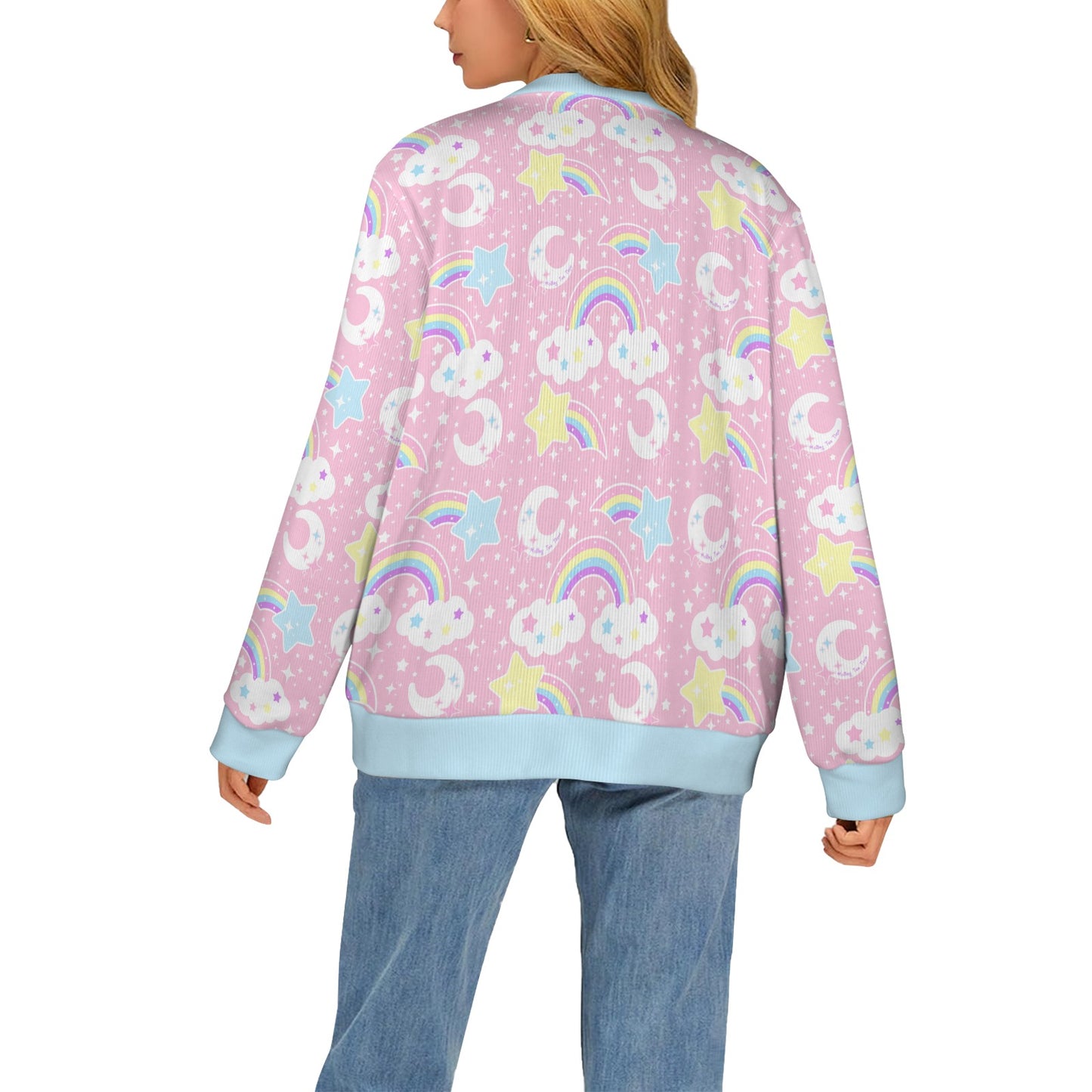 Dreamy Rainbow Women's Ribbed Button Up Cardigan (Pink)