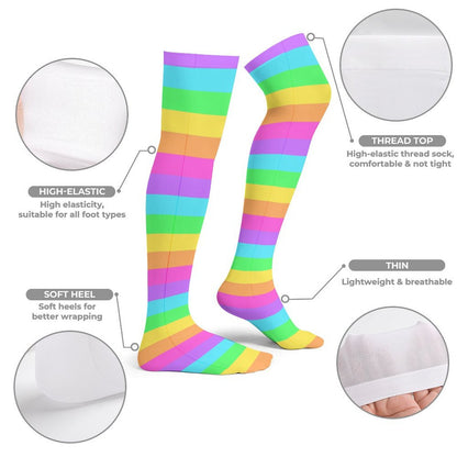 Rainbow Wonderland Over Knee Stocking Socks (Stripes)