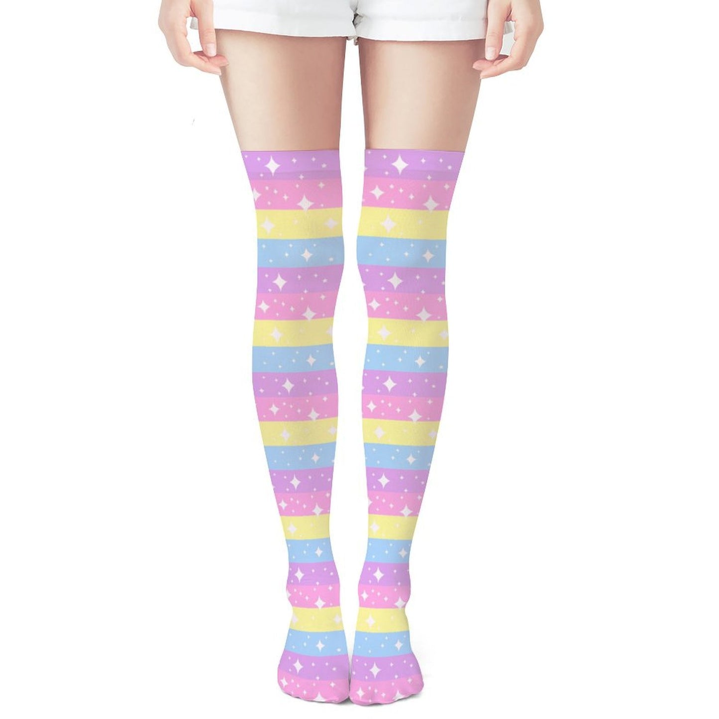 Rainbow Ribbon Over Knee Stocking Socks