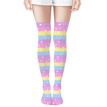 Rainbow Ribbon Over Knee Stocking Socks