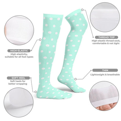 Cute Polka Dots Over Knee Stocking Socks (Mint)